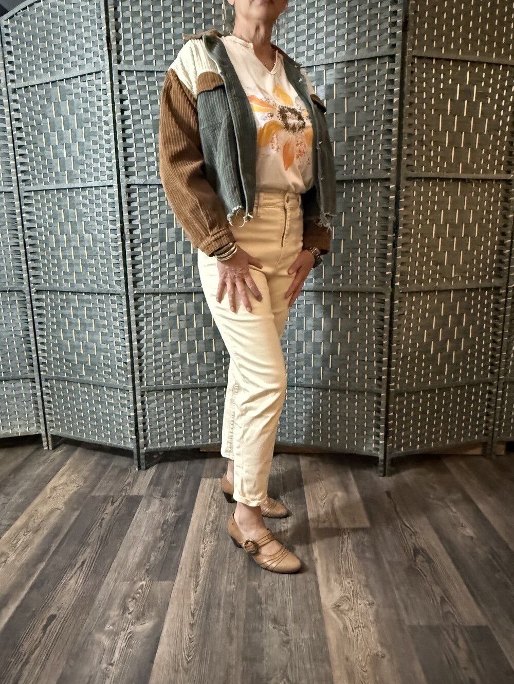 NWOT POL Colorblock Corduroy Jacket in Brown, Cream & Green SZ SM - Picture 5 of 8